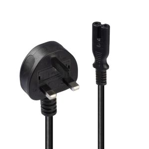 Lindy 2m UK 3 Pin Plug to IEC C7 Mains Power Cable - Black - ends slant 