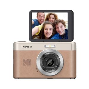 Kodak Pixpro C1 Digital Compact Camera - Brown - front screen flipped