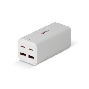 Lindy 100W 4-Port USB Type A & C GaN Charger - port end slant left