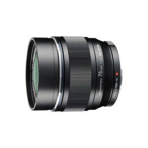 OM System M.Zuiko Digital ED 75mm f/1.8 Lens - Black - front slant horizontal