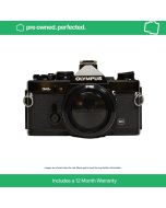 Pre-Owned Film Olympus OM-2N SLR Camera Body - Black - front straight with body cap attached 