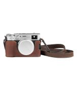 SmallRig Fujifilm X100VI Leather Half Case Kit - Brown (4699) - attached to camera front 