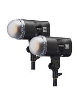 Elinchrom LED 100 C - Dual Head Kit - heads front slant with diffuser attached, dull