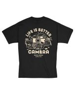 Photogenic Supply Co tee shirt for photographers in black Life is Better Design - back
