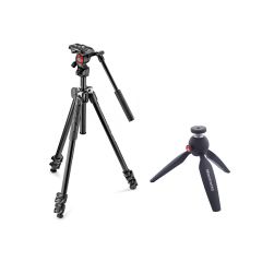 Manfrotto 290 Light Aluminium Tripod with Befree Live Fluid Video Head & Pixi Mini Tripod