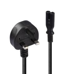 Lindy 2m UK 3 Pin Plug to IEC C7 Mains Power Cable - Black - ends slant 