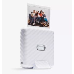Fujifilm Instax Link Wide Printer - White - front slant with print 