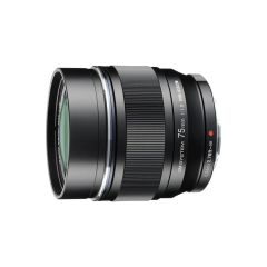 OM System M.Zuiko Digital ED 75mm f/1.8 Lens - Black - front slant horizontal