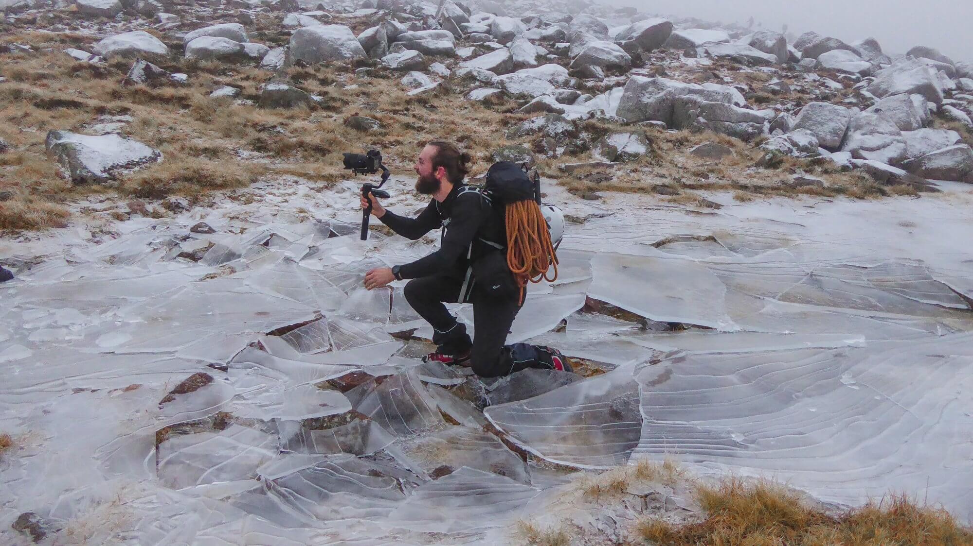 Jonathan Doyle filming in Cairngorm, Scotland