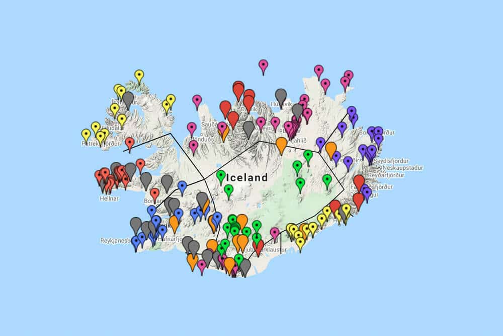 google maps pinpoint locations across Iceland