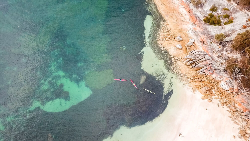 birds eye view of kayakers on water