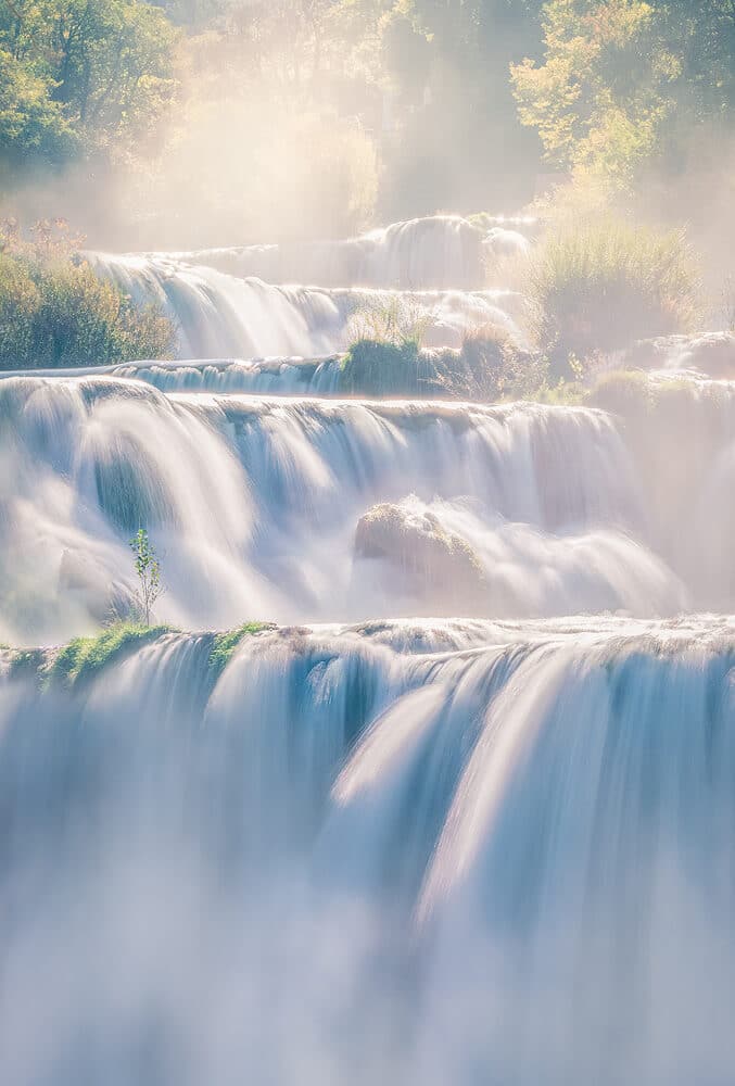 Krka waterfall gushing down the rocks